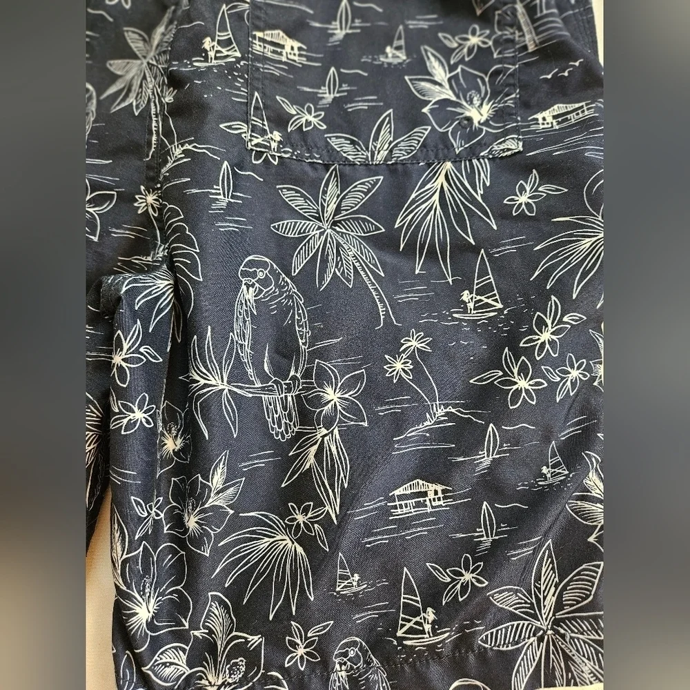 Goodfellow Mens Blue Hawaiian Print Tie Waist Swim Trunks Size Small